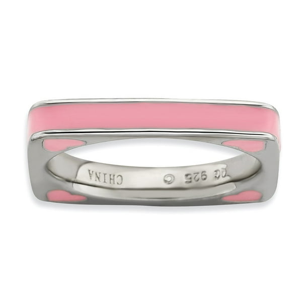 3.25mm Sterling Silver Pink Enameled Silver Edge Anniversary Ring Band 